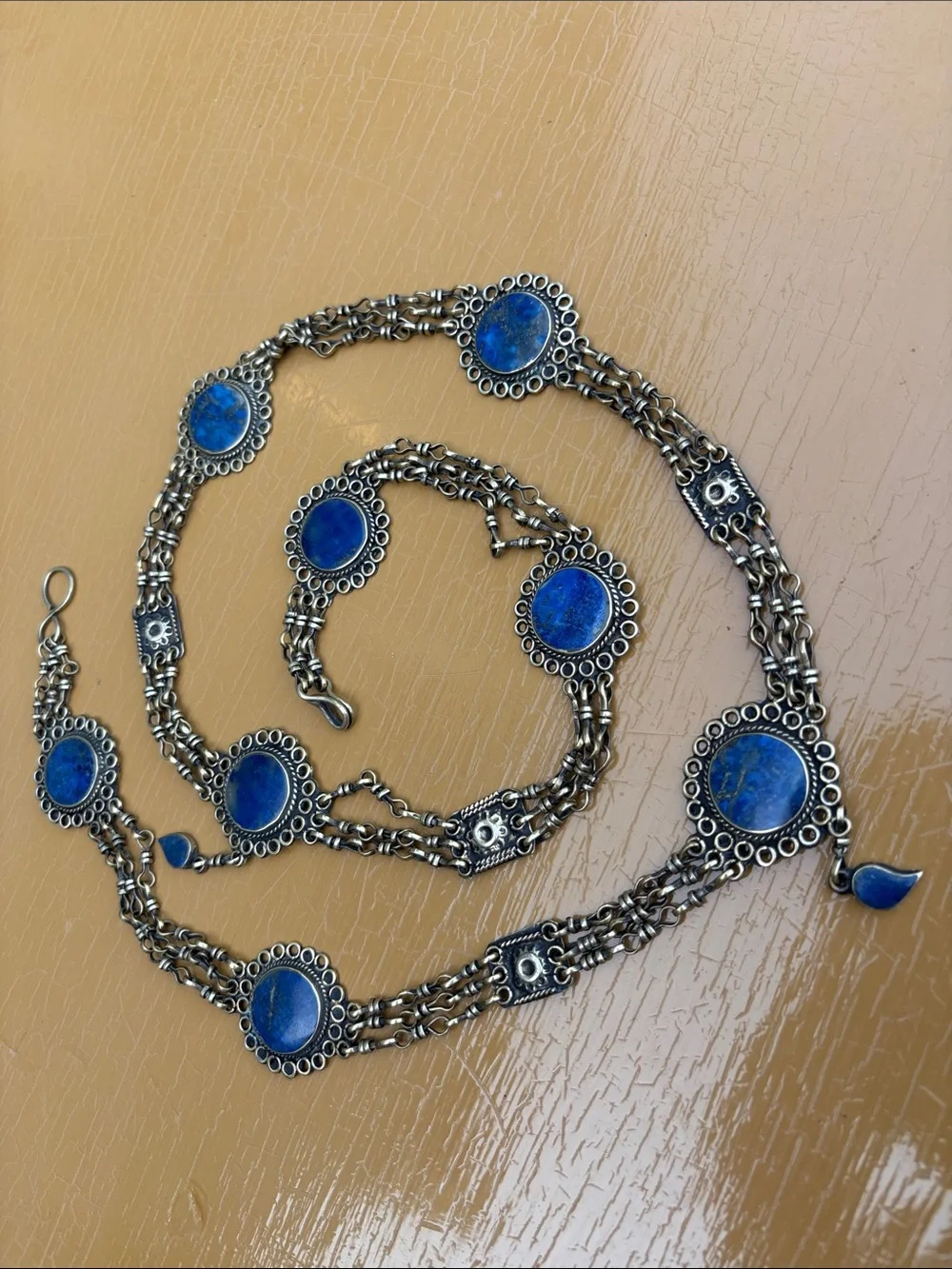 Blue faux lapis Stone Bohemian Multi-Link belt 41.5 inches